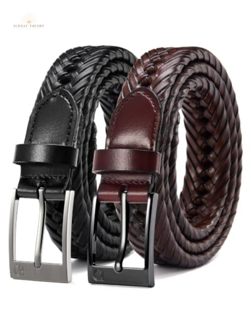 2 Pack Woven Braided Leather Belts Gift Boxed Adjustable